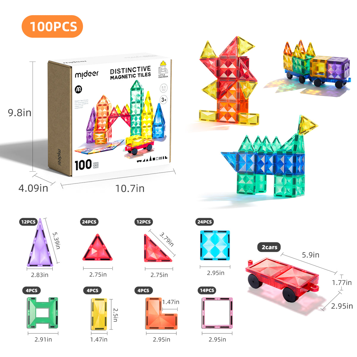 mideer Farverige magnetiske byggeplader – 100 dele