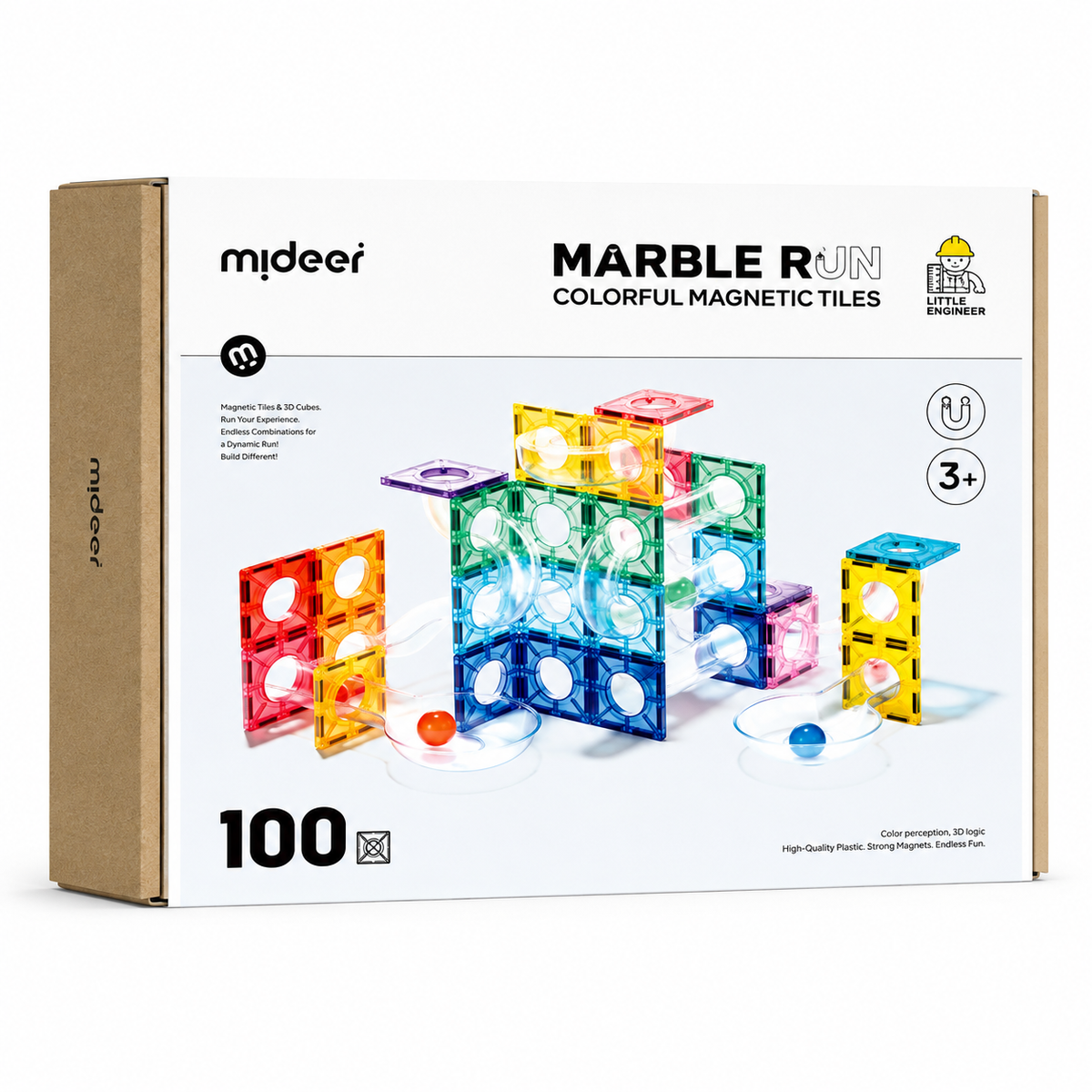 mideer Farverige magnetiske byggeplader – Kuglebane. 100 dele