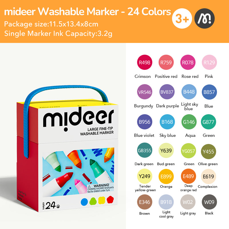 mideer Store vaskbare tuscher med fin spids – 24 farver