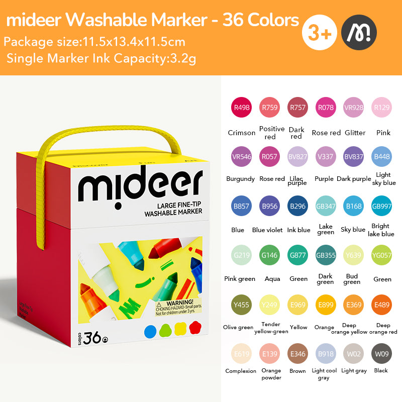 mideer Store vaskbare tuscher med fin spids – 36 farver