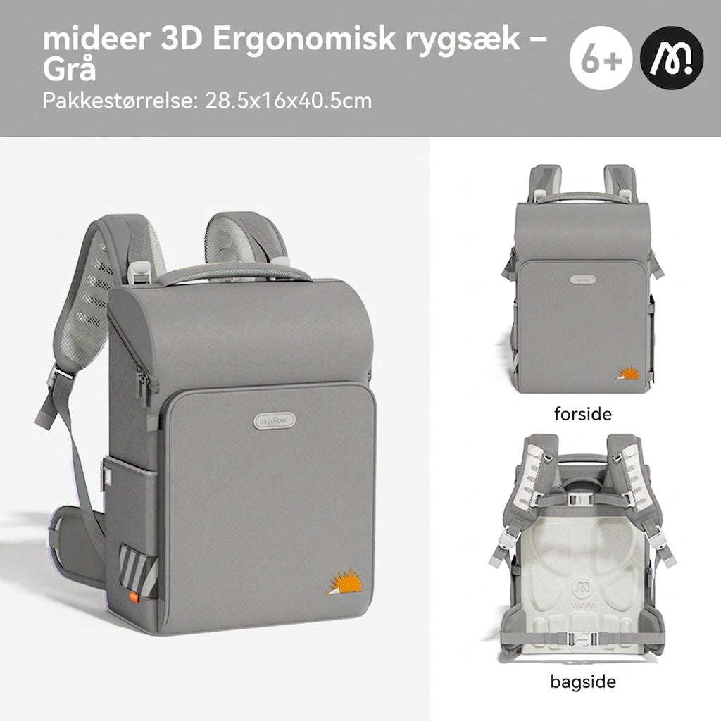 mideer 3D Ergonomisk rygsæk – Grå