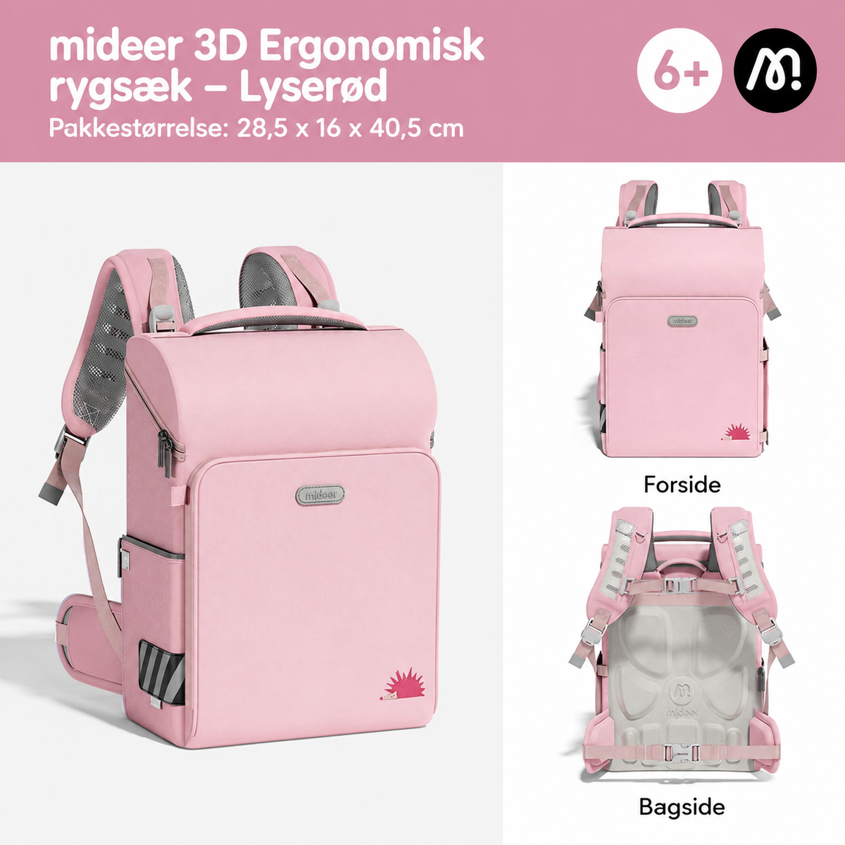 mideer 3D Ergonomisk rygsæk – Lyserød