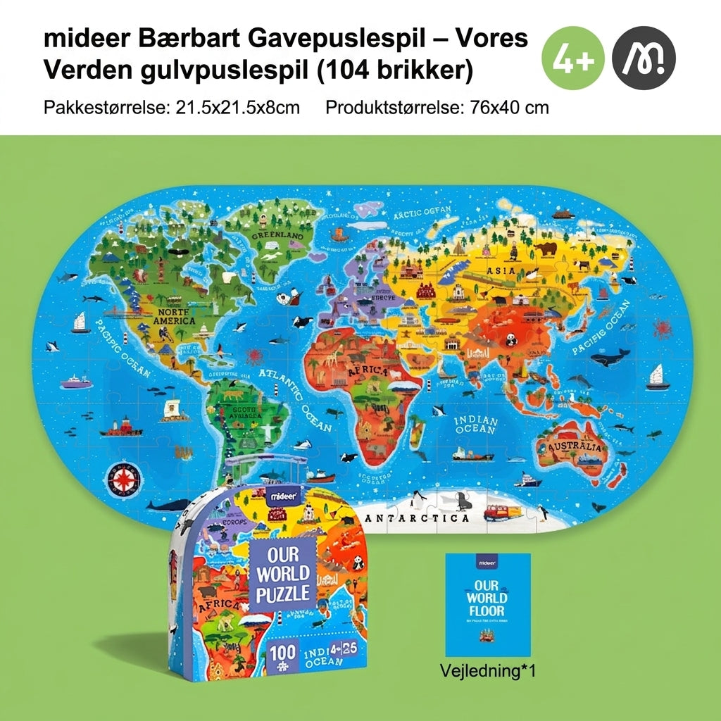mideer Bærbart Gavepuslespil – Vores Verden gulvpuslespil (104 brikker)