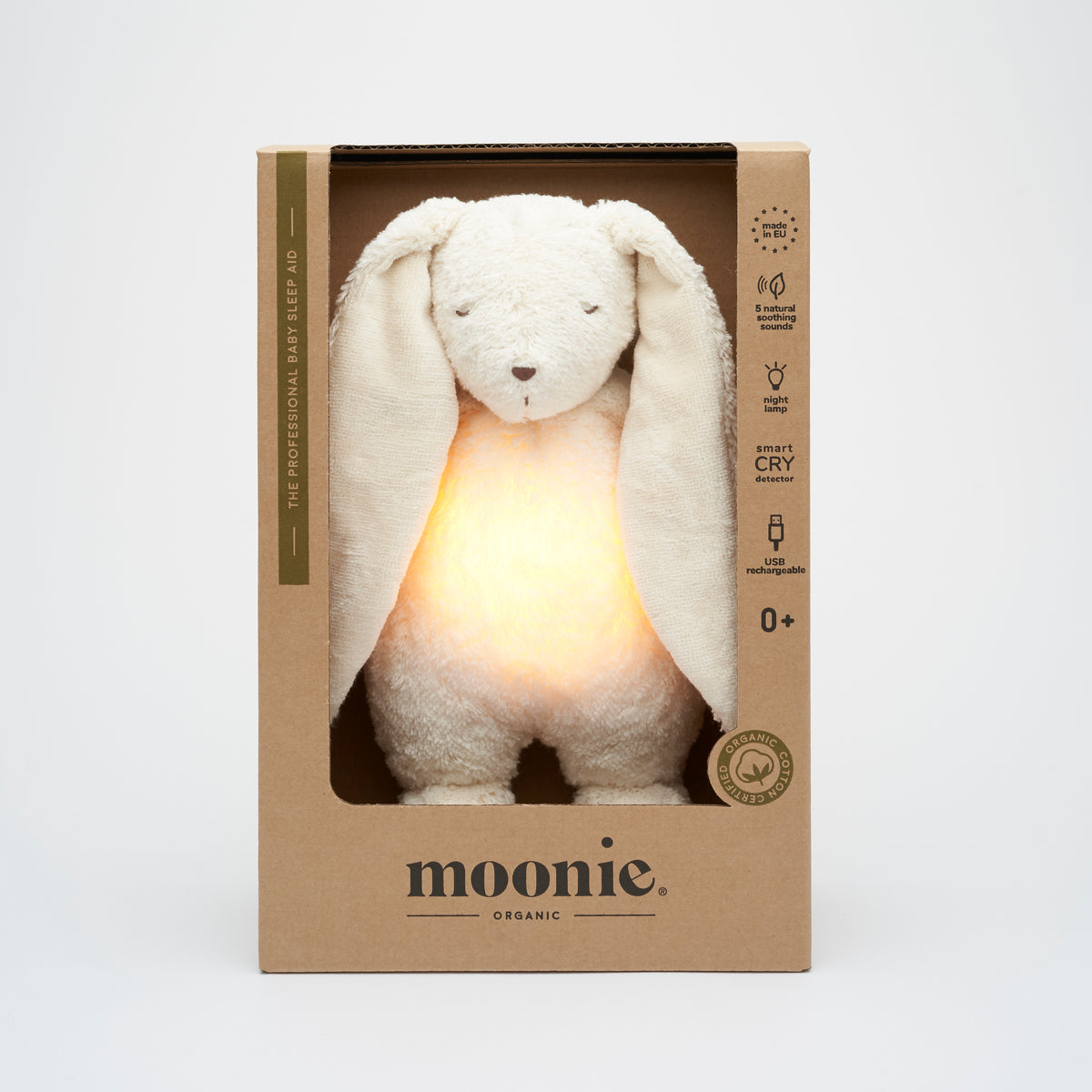 MOONIE 2.0 økologisk summende kanin med lampe – Polar