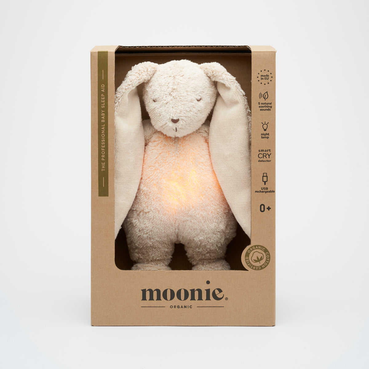 MOONIE 2.0 økologisk summende kanin med lampe – Sand