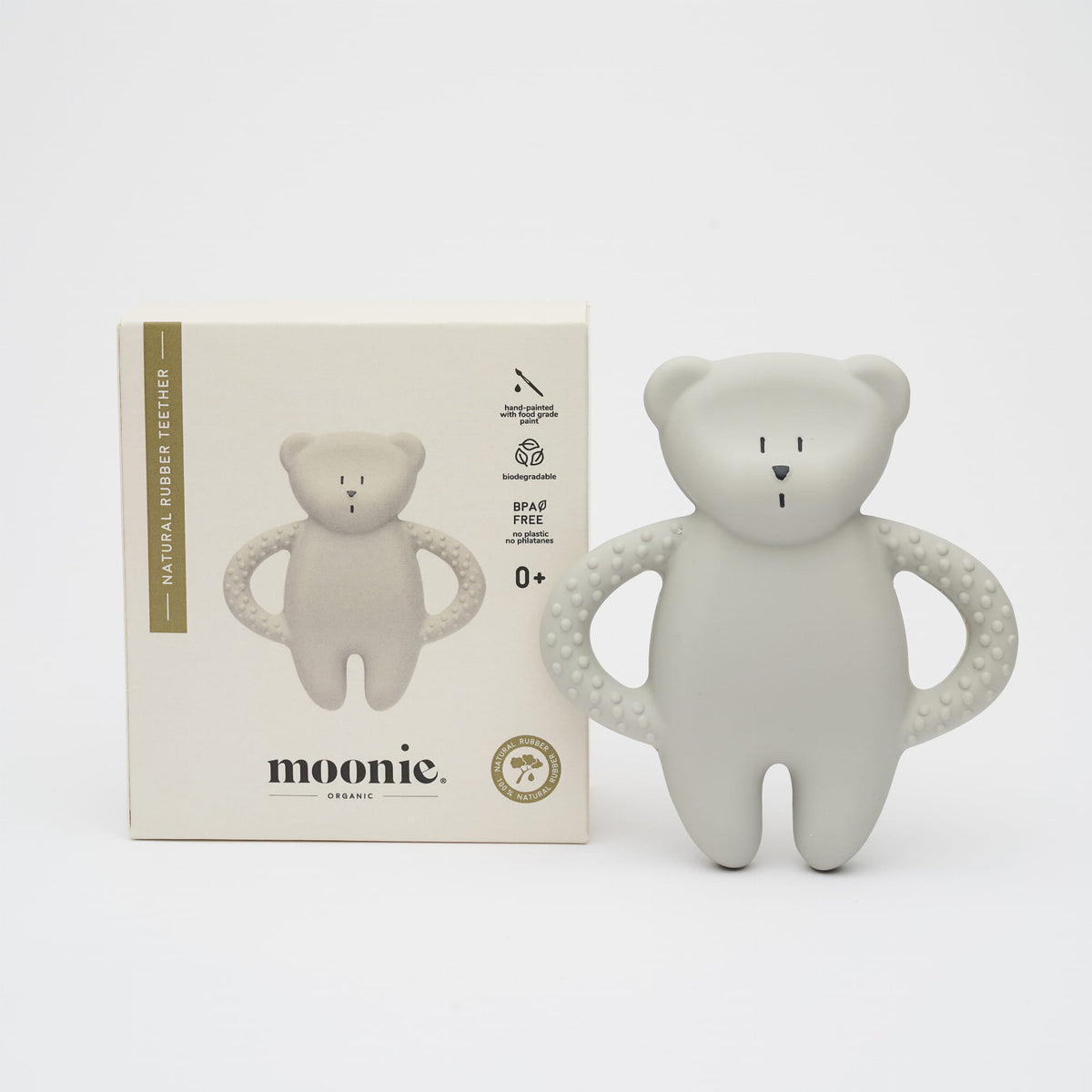 MOONIE bidering i naturgummi, bamse – Grå – 54 g