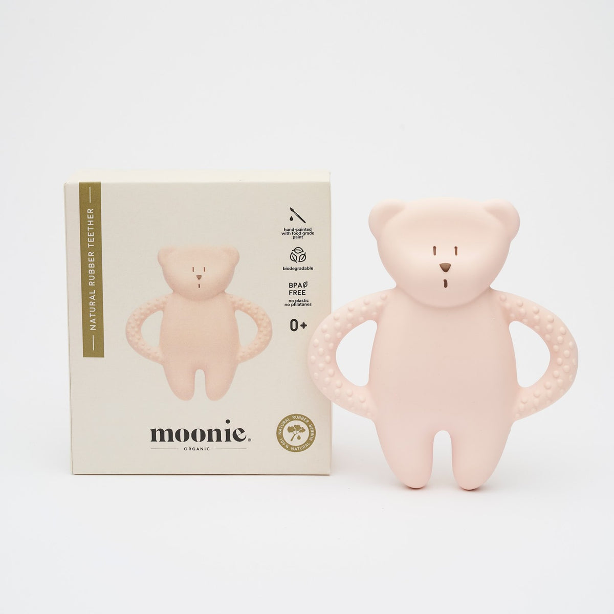 MOONIE bidering i naturgummi, bamse – Rosa – 54 g